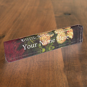 Schüssel mit Peonies und Rose, Vincent van Gogh. Namensplakette