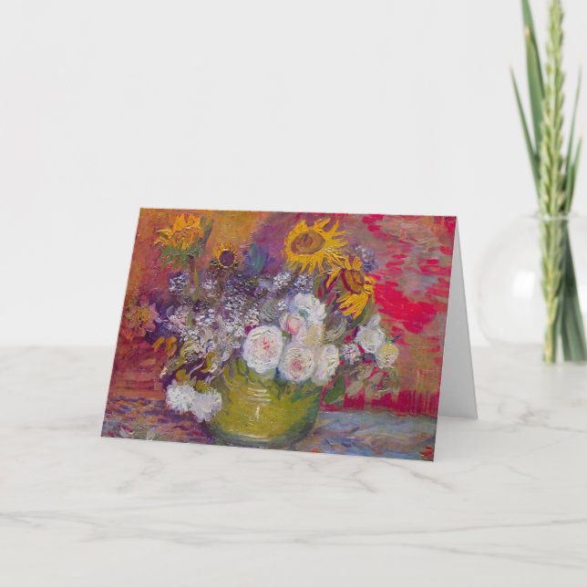 Schüssel mit Sonnenblumen und Rose von Vincent van Karte (Vorderseite)