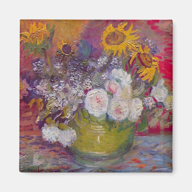 Schüssel mit Sonnenblumen und Rose von Vincent van Magnet (Vorne)