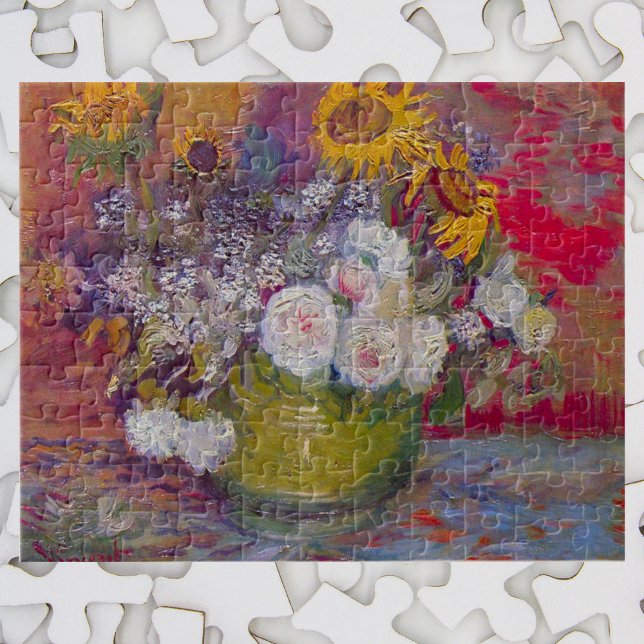 Schüssel mit Sonnenblumen und Rose von Vincent van Puzzle (Von Creator hochgeladen)