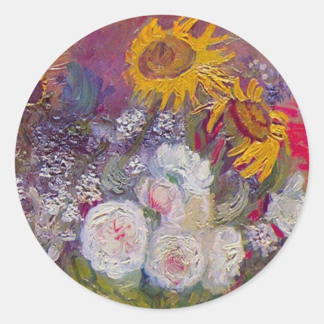 Schüssel mit Sonnenblumen und Rose von Vincent van Runder Aufkleber (Vorderseite)