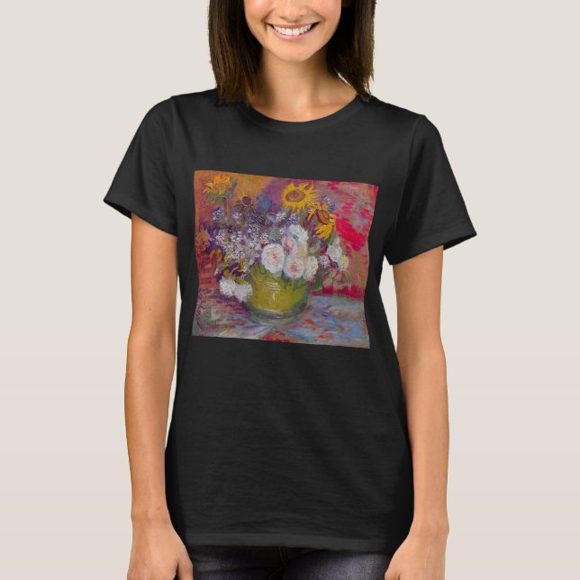 Schüssel mit Sonnenblumen und Rose von Vincent van T-Shirt (Vorderseite)