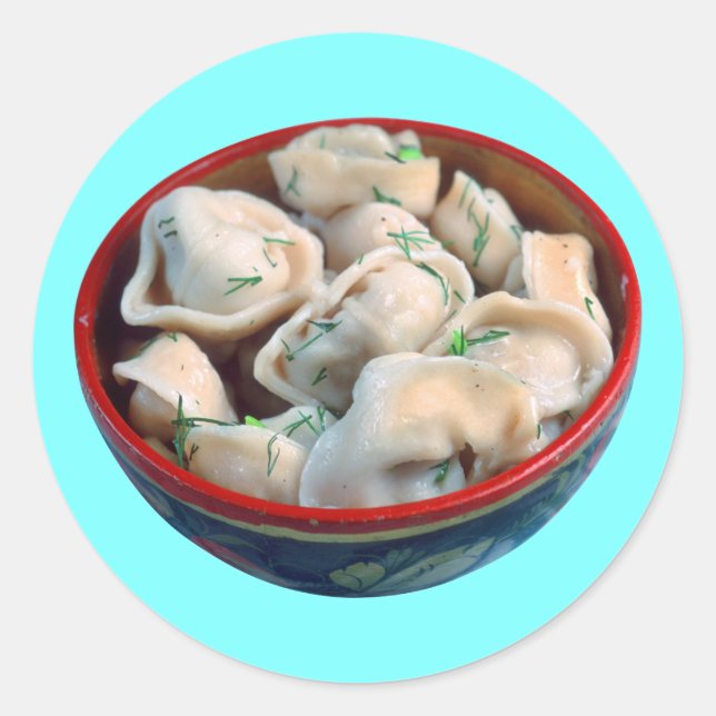 Schüssel Pelmeni Runder Aufkleber (Vorderseite)