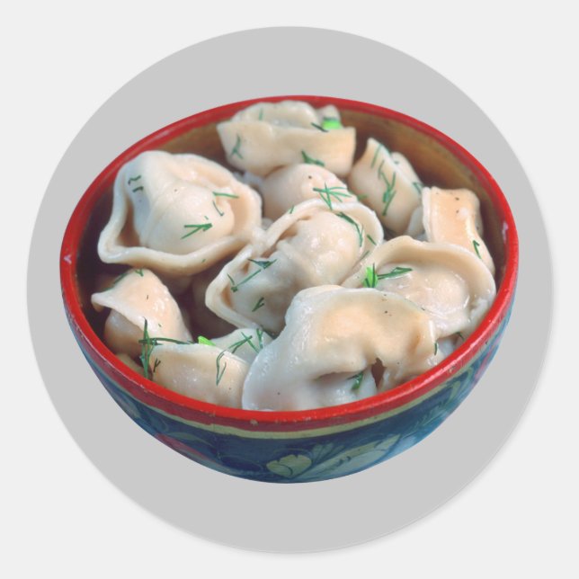 Schüssel Pelmeni Runder Aufkleber (Vorderseite)