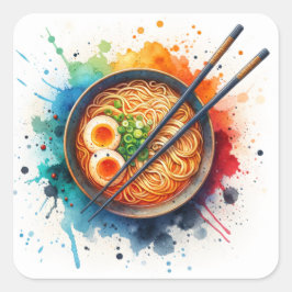 Schüssel Ramen Noodles, Ei und Chopsticks Quadratischer Aufkleber