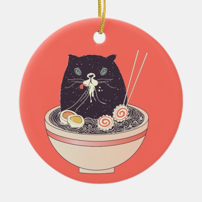 Schüssel von Ramen und von schwarzer Katze Keramik Ornament (Vorne)