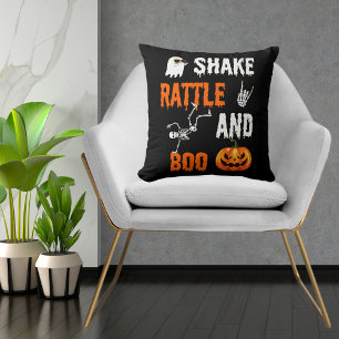 Schüttel, Rattle, Boo Fun Skelett-Kürbis Halloween Kissen