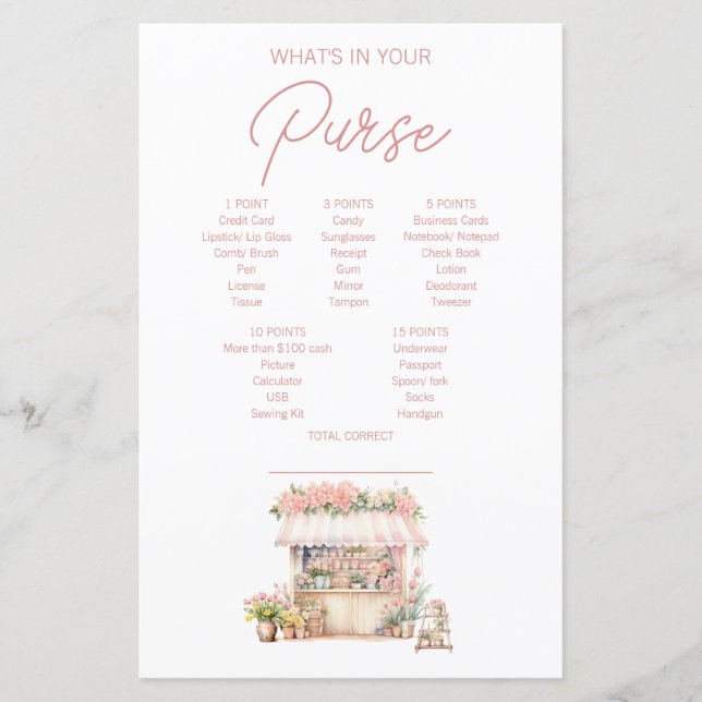 Schüttelfrost vom Brautparty Purse Game (Vorderseite)