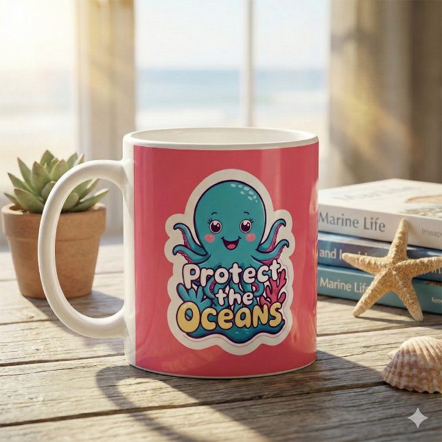 Schutz der Octopus-Tasse Kaffeetasse (This adorable octopus, "Protect the oceans" would make a great gift! )