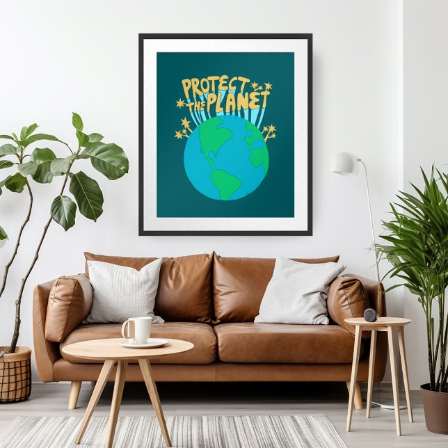 SCHUTZ DES PLANETEN GERETTET ERDE Öko Grüne Kunst Poster (PROTECT THE PLANET SAVE EARTH Eco Green Wall Art Poster)