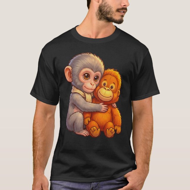 Schütze Babyaffe Schlag Baby Makaken Umarmen T-Shirt (Vorderseite)