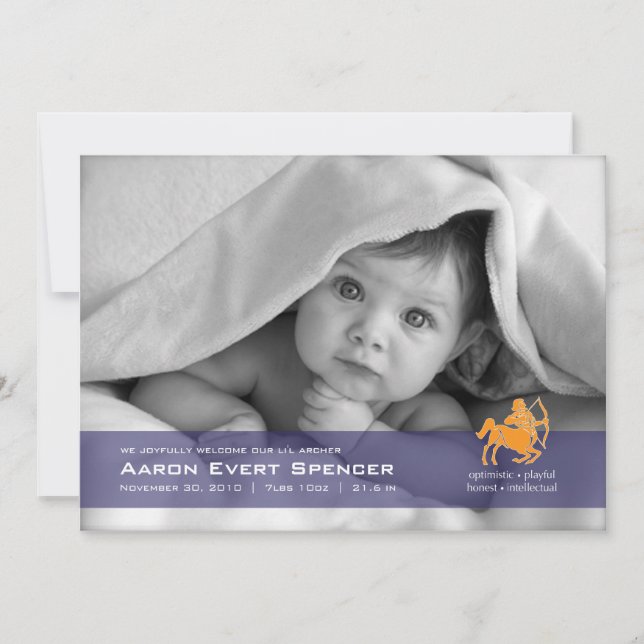 Schütze das Archer Foto Geburtsankündigung Ankündigung (Vorderseite)