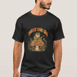 Schütze deinen Frieden Retro-Frosch Gitarre Pilz T-Shirt