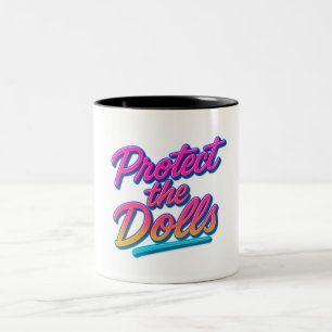Schütze die Puppen Neon Retro Art Zweifarbige Tasse