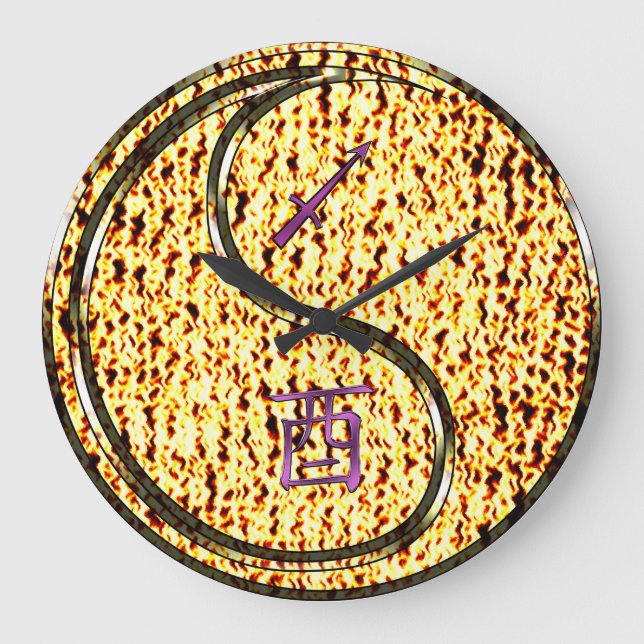 Schütze & Feuerroter Hahn Große Wanduhr (Vorderseite)
