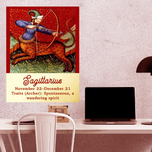 Schütze Horoskop Zodiac Mittelalterliche Kunst 18" Foliendrucke