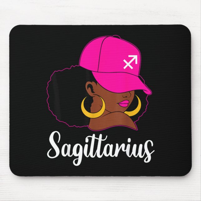 Schütze Schwarzes Mädchen Rosa Mütze Sternzeichen  Mousepad (Vorne)