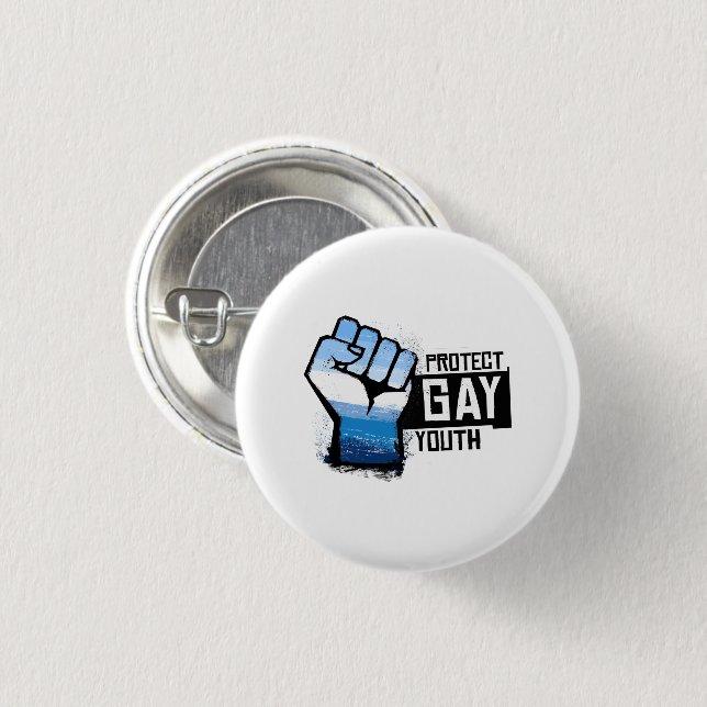 Schütze schwule Jugend - Blaue Pride-Faust Button (Vorne & Hinten)