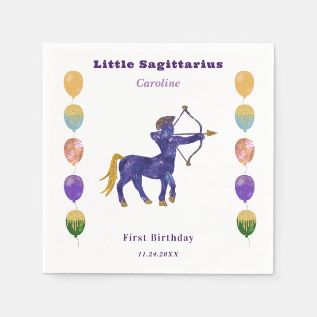 Schütze Sternzeichen 1. Geburtstag Ballons Künstle Serviette (Vorderseite)