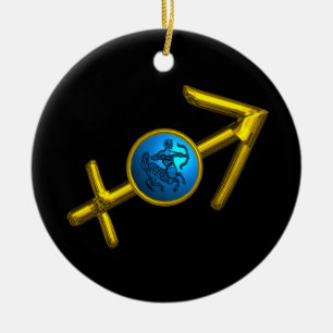 SCHÜTZE-TIERKREIS-GEBURTSTAGS-JUWEL Blau-Türkis Keramikornament