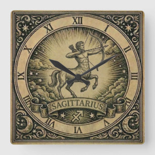 Schütze Vintage-Zodiakus-Wanduhr Quadratische Wanduhr