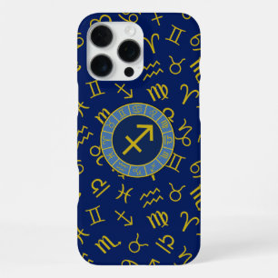 Schütze Zodiac+Astrologie-Symbole Ptn Gld+Blau iPhone 16 Pro Max Hülle