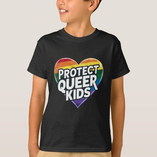 Schützen Sie Quee Kids Rainbow Herz LGBT Prix T-Shirt (Vorderseite)