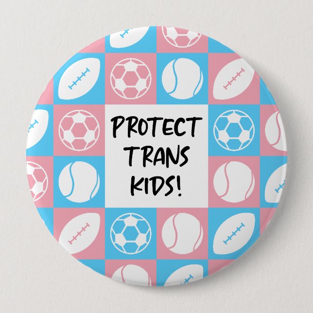 Schützen Sie Trans Kids Sportlehrer Button (Vorderseite)