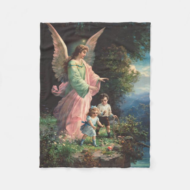 Schutzengel, der Kinder in der Nähe einer Brücke s Fleecedecke (Vorderseite)