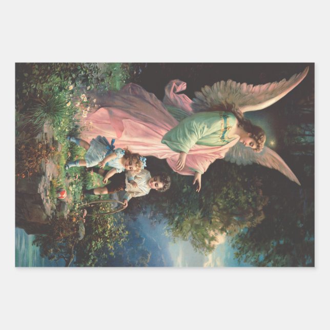 Schutzengel, der Kinder in der Nähe einer Brücke s Geschenkpapier Set (Vorderseite)