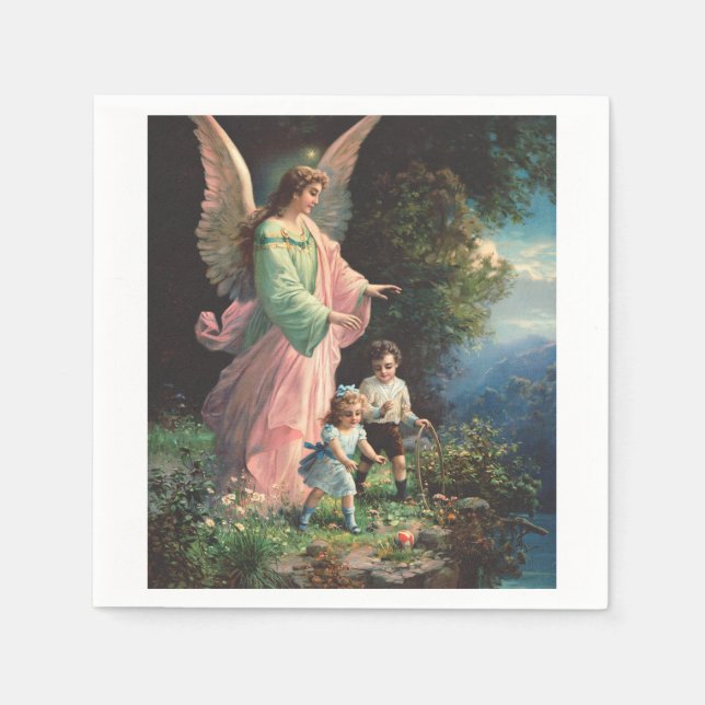 Schutzengel, der Kinder in der Nähe einer Brücke s Serviette (Vorderseite)