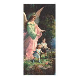 Schutzengel, der Kinder in der Nähe einer Brücke s Werbekarte