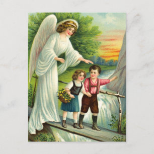 Schutzengel, Kinder und Brücke Postkarte
