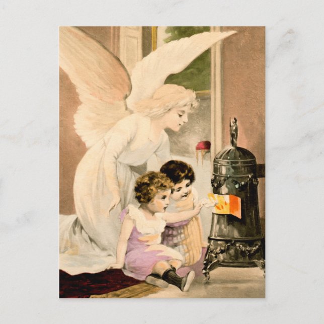 Schutzengel, Kinder und Feuer Postkarte (Vorderseite)