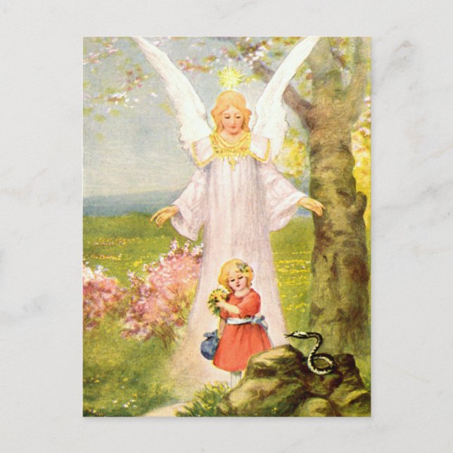 Schutzengel Mädchen und Schlange Postkarte (Vorderseite)