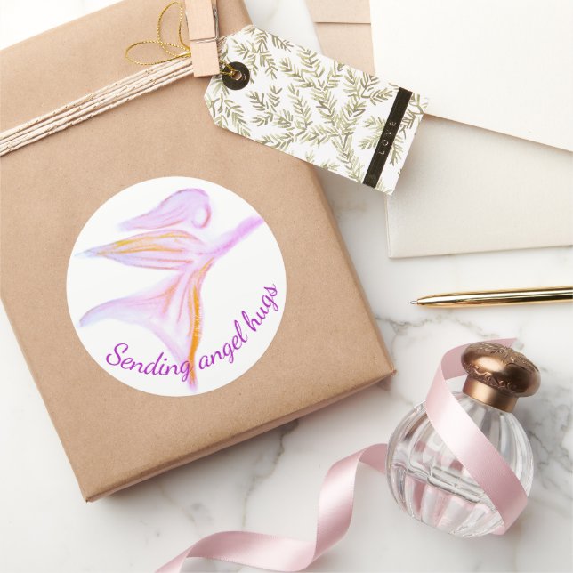 Schutzengel – Sende Engel Umarmungen Fuchsia Rosa Runder Aufkleber (Schenken)