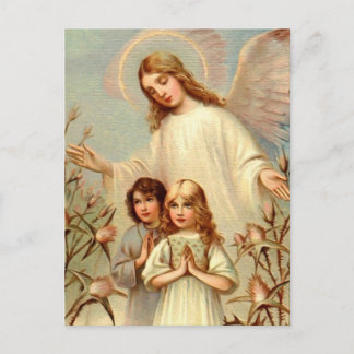 Schutzengel und Betende Kinder und Distel Postkarte