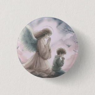 Schutzengel und Kind beten zusammen Button