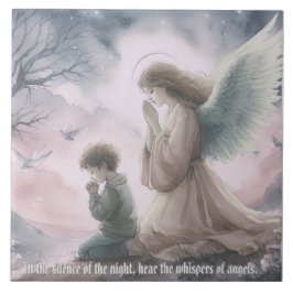 Schutzengel und Kind beten zusammen Fliese