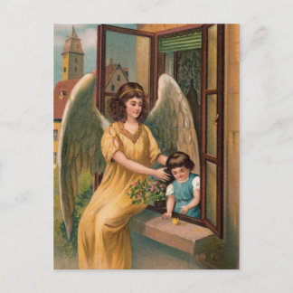 Schutzengel und Mädchen am Fenster Postkarte