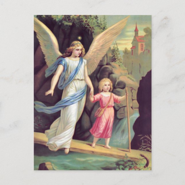 Schutzengel und Mädchen Postkarte (Vorderseite)