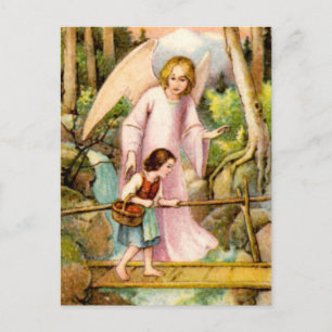 Schutzengel und Mädchen Postkarte