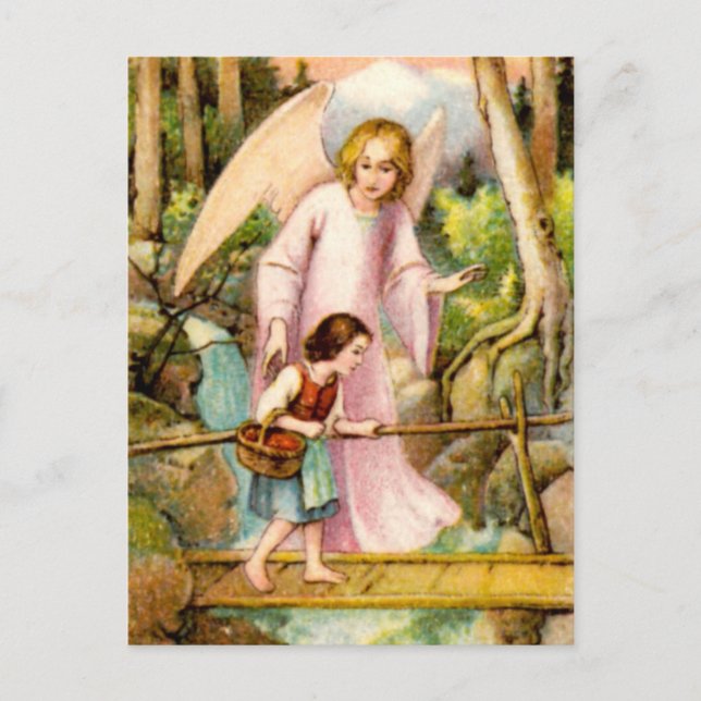 Schutzengel und Mädchen Postkarte (Vorderseite)