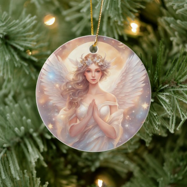 Schutzengel,  wasserfarben pastell Gemälde Keramik Ornament (Baum)