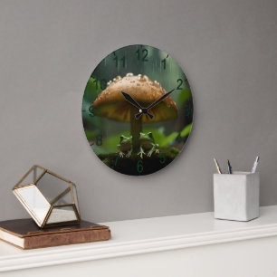 Schutzhütte am Regentag: Frösche, die unter dem Pi Große Wanduhr