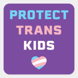 Schützt Trans-Kinder Stolzflagge Herz LGBTQIA Quadratischer Aufkleber
