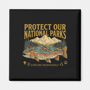 Schützt unsere Nationalparks im Vintage-Retro-Desi Magnet