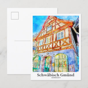 Schwäbisch Gmünd Deutschland Reise Aquarell Postkarte