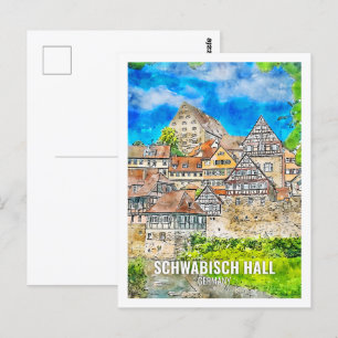 Schwäbisch Hall Deutschland Reiseort Aquarell Postkarte