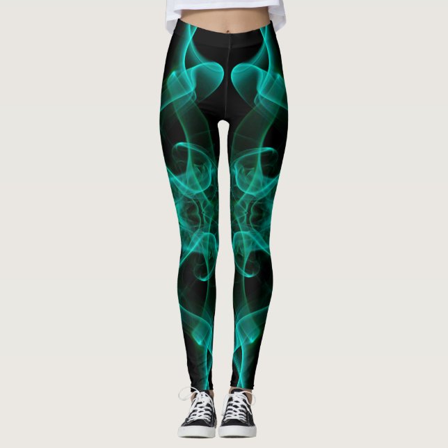 Schwaden aus grünem Rauch auf schwarzem Grund Leggings (Vorderseite)